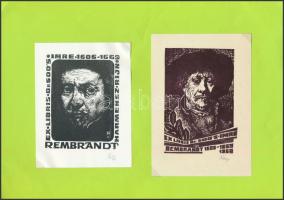 Fery Antal (1908-1994) és mások: 4 db ex libris, linó, papír, jelzett, papírlapra rögzítve, 14×10 cm