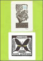 Fery Antal (1908-1994) és mások: 4 db ex libris, linó, papír, jelzett, papírlapra rögzítve, 14×10 cm
