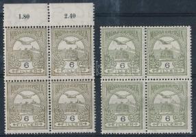 1913 Turul 6f 2 db négyestömb álló vízjellel, különböző színekben