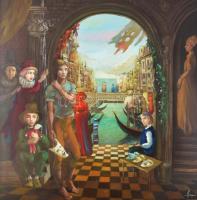 Herpai Zoltán (1951-2011): Mediterrán tér. Olaj, farost, jelezve jobbra lent, hátoldalán Budapesti K...