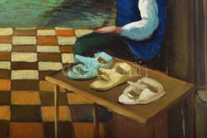 Herpai Zoltán (1951-2011): Mediterrán tér. Olaj, farost, jelezve jobbra lent, hátoldalán Budapesti K...