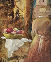 Herpai Zoltán (1951-2011): Utcarészlet. Olaj, farost, jelezve jobbra lent, hátoldalán Budapesti Képz...