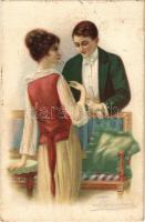 1922 Italian art postcard with love couple. Visto Rev. Stampa Milano 7907. 463/2. (fa)