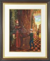 Herpai Zoltán (1951-2011): Középkori hangulat II. Olaj, farost, jelezve jobbra lent, hátoldalán Budapesti Képzőművészeti Kft. címkéjével. Dekoratív fakeretben, 40×30 cm.