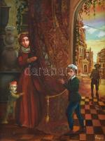 Herpai Zoltán (1951-2011): Középkori hangulat II. Olaj, farost, jelezve jobbra lent, hátoldalán Buda...