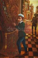 Herpai Zoltán (1951-2011): Középkori hangulat II. Olaj, farost, jelezve jobbra lent, hátoldalán Buda...