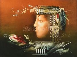 Árkossy István (1943-): Leányarc. Olaj, farost, jelezve jobbra lent, hátoldalán Budapesti Képzőművés...