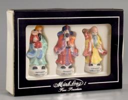 Minh Long 3 istenség Boldogság, siker, hosszú életet szimbolizáló porcelán figura készlet. Eredeti dobozában 5 cm