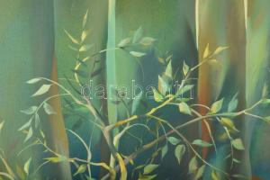 Szabados János (1937-): Séta az erdőben. Olaj, vászon, jelezve jobbra lent, hátoldalán Budapesti Kép...