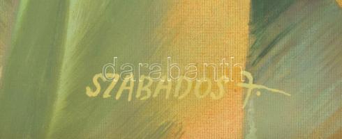 Szabados János (1937-): Séta az erdőben. Olaj, vászon, jelezve jobbra lent, hátoldalán Budapesti Kép...