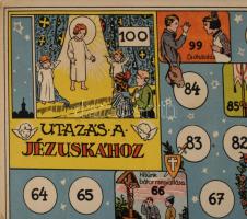 c 1930 Utazás a Jézuskához társasjáték táblája. 44x31 cm