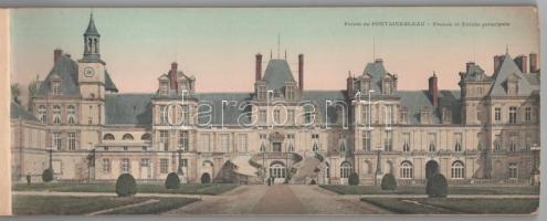 cca 1900 Fontainebleau kastélyát bemutató, színezett képekkel illusztrált album, harántalakú papírkö...