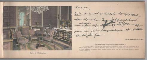 cca 1900 Fontainebleau kastélyát bemutató, színezett képekkel illusztrált album, harántalakú papírkö...