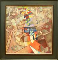 Byhon/Bihon Győző (1959-): Tornyok. Akril, vászon, jelezve jobbra lent, hátoldalán autográf felirattal. Dekoratív fakeretben, 70×70 cm.