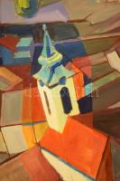 Byhon/Bihon Győző (1959-): Tornyok. Akril, vászon, jelezve jobbra lent, hátoldalán autográf feliratt...