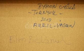 Byhon/Bihon Győző (1959-): Tornyok. Akril, vászon, jelezve jobbra lent, hátoldalán autográf feliratt...