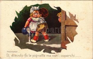 1922 Proverbi... Il diavolo fa le pignatte ma non i coperchi... Italian art postcard. Anna &amp;...
