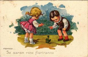 1922 Proverbi... Se saran rose fiorianno. Italian art postcard. Anna &amp; Gasparini 595-2. s: Castelli (fl)