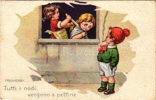 1922 Proverbi... Tutti i nodi, vengono a pettine. Italian art postcard. Anna &amp; Gasparini 595-1. s: Castelli (fa)