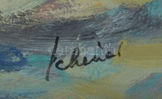 Schéner Mihály (1923-2009): Kirándulás a réten. Olaj, farost, jelezve jobbra lent, hátoldalán Schéne...