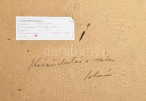 Schéner Mihály (1923-2009): Kirándulás a réten. Olaj, farost, jelezve jobbra lent, hátoldalán Schéne...