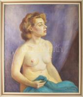 Bajor (Bayer) Ágost (1892-1958): Női akt. Olaj, vászon, jelezve jobbra lent. Apró felületi sérüléssel (benyomódással), dekoratív fakeretben, 80×67 cm