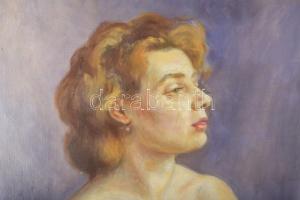 Bajor (Bayer) Ágost (1892-1958): Női akt. Olaj, vászon, jelezve jobbra lent. Apró felületi sérülésse...