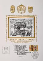 1991 Mindszenty József hercegprímás hamvainak hazahozatala emlékére kiadott emléklap Vertel József tervező aláírásával, alkalmi bélyegzéssel.