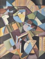 Farrel Fazekas Péter (1920-): Anya gyermekével (kubista festmény), vegyes technika, papír, faroston,...