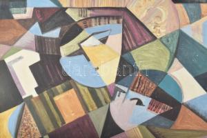 Farrel Fazekas Péter (1920-): Anya gyermekével (kubista festmény), vegyes technika, papír, faroston,...