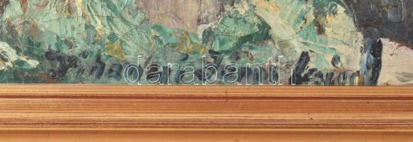 Tihanyi János Lajos (1892-1957): Mósóasszonyok. Olaj, vászon, jelezve balra lent. Dekoratív fakeretb...