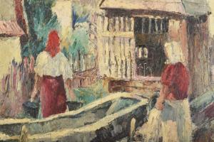 Tihanyi János Lajos (1892-1957): Mósóasszonyok. Olaj, vászon, jelezve balra lent. Dekoratív fakeretb...