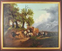 Jelzés nélkül, feltehetően XIX. sz. festő: Hazafelé. Olaj, vászon. Javított. Dekoratív fakeretben, 55x69 cm