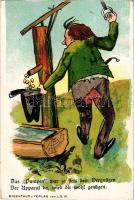 Das "Pumpen" war ja stets dein Vergnügen, der Apparat da, wird dir wohl genügen / humour art postcard. Eigentum u. Verlag von L.S.W. litho (EK)