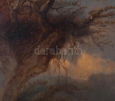 Jelzés nélkül, feltehetően XIX. sz. festő: Vaddisznót támadó kutyák. Olaj, vászon. Javított. Sérült....