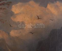 Jelzés nélkül, feltehetően XIX. sz. festő: Vaddisznót támadó kutyák. Olaj, vászon. Javított. Sérült....