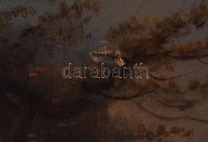 Jelzés nélkül, feltehetően XIX. sz. festő: Vaddisznót támadó kutyák. Olaj, vászon. Javított. Sérült....