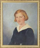 Bajor (Bayer) Ágost (1892-1958): Lányportré. Olaj, vászon, jelezve jobbra lent. Apró felületi sérülésekkel, dekoratív fakeretben, 60×50 cm