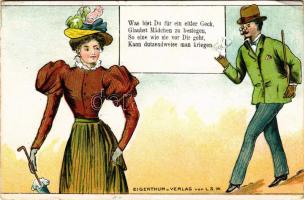 Was bist Du für ein eitler Geck... / humour art postcard. Eigentum u. Verlag von L.S.W. litho (kis szakadás / small tear)