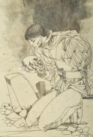 Kass János (1927-2010): Hamlet. Rézkarc, papír, jelzett, számozott (2/5). Üvegezett fakeretben. 50×3...