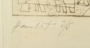 Kass János (1927-2010): Hamlet. Rézkarc, papír, jelzett, számozott (2/5). Üvegezett fakeretben. 50×3...