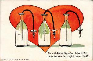 Du mädchenverführender, böser Nickel... / humour art postcard. Eigentum u. Verlag von L.S.W. litho (EK)