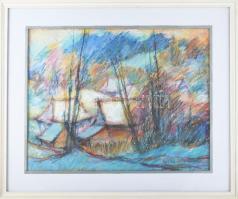 Antal Imre (1944-2017): Erdélyi táj. Vegyes technika, papír, jelezve jobbra lent. Üvegezett fakeretben, 50×60 cm