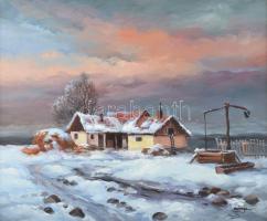 Czinege Zsolt (1964-): Téli táj. Olaj, farost, jelzett. 32×40 cm. Dekoratív fakeretben