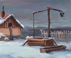 Czinege Zsolt (1964-): Téli táj. Olaj, farost, jelzett. 32×40 cm. Dekoratív fakeretben
