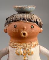 Kiss Roóz Ilona (1920-2010): Mázas kerámia szobor. Kézzel festett, jelzett, hibátlan m: 17 cn