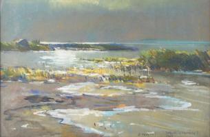 Halasi Horváth István (1904-1994): Balatonfenyves. Pasztell, karton, jelzett. Dekoratív, üvegezett f...