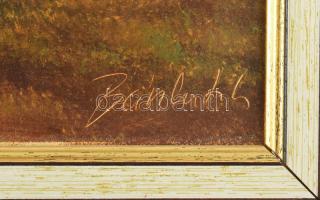 Bánhidy László (1952-): Tanya. Olaj, farost. Jelezve jobbra lent. Fakeretben, 30×50 cm