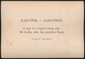 cca 1890 Jeges tó a lengyel nyereg, Kárpátok, keményhátú fotó Divald Károly műterméből, hátoldalon f...