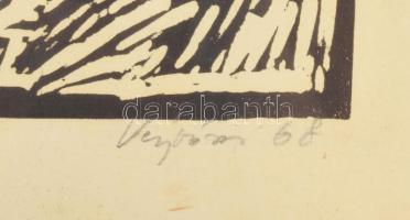 Végvári János (1927-1994): Esztergomi bazilika. Linómetszet, papír. Jelezve jobbra lent. Üvegezett f...